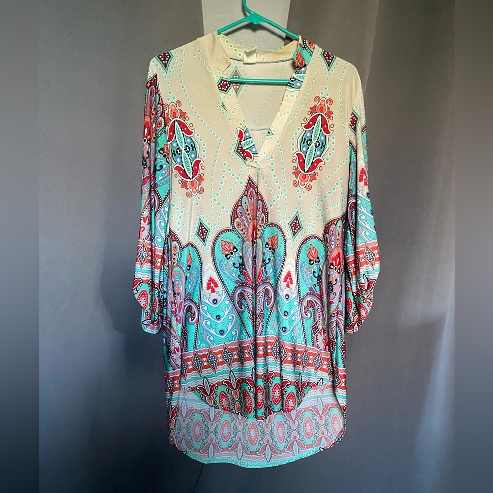 Bohemian-style Paisley Print Tunic Top size medium
